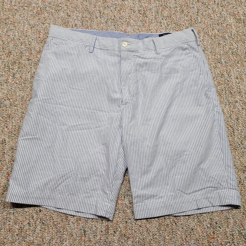 Polo Ralph Lauren Shorts Mens 33 Blue Candy Striped Chino Classic Fit Preppy‎